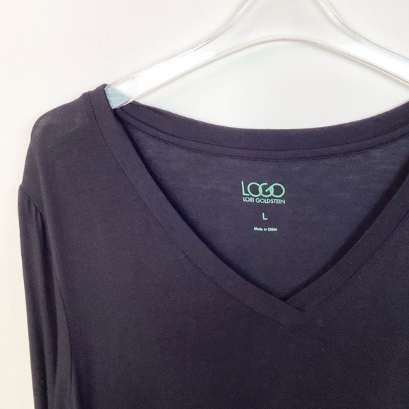 LOGO by Lori Goldstein V-Neck Tee with 3/4 Sleeves and Pocket Detail - Black - L - Picture 4 of 5